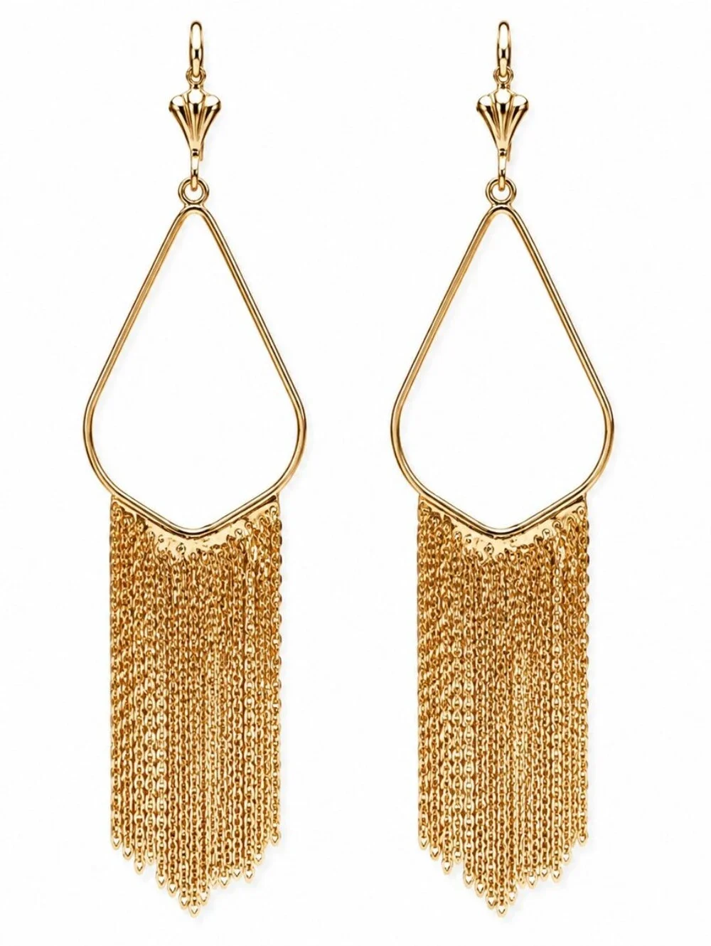 Gold Teardrop Chain Fringe Earrings | Statement Dangle | 3